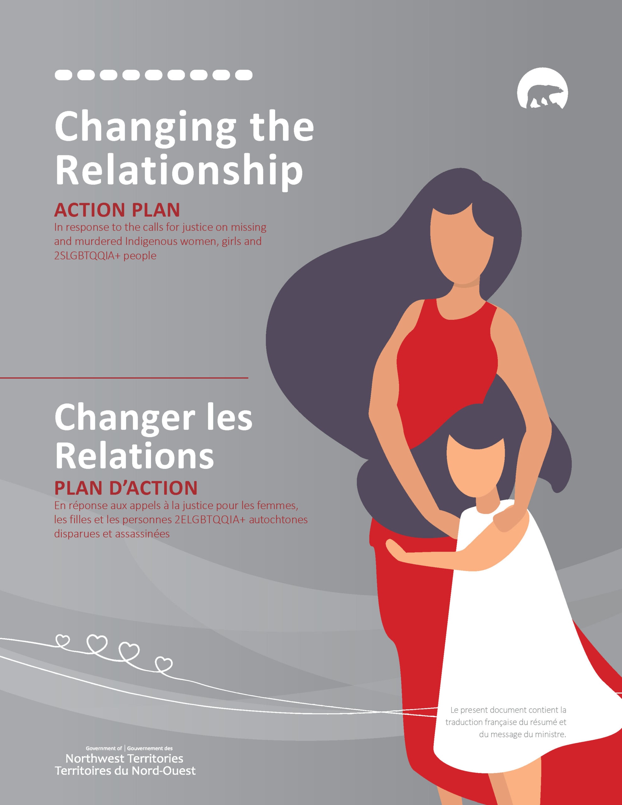 Cover page for the Government of Northwest Territories' Changing the Relationship: Action Plan in response ot the calls for justice on missing and murdered Indigenous women, girls, and 2SLGBTQQIA+ people