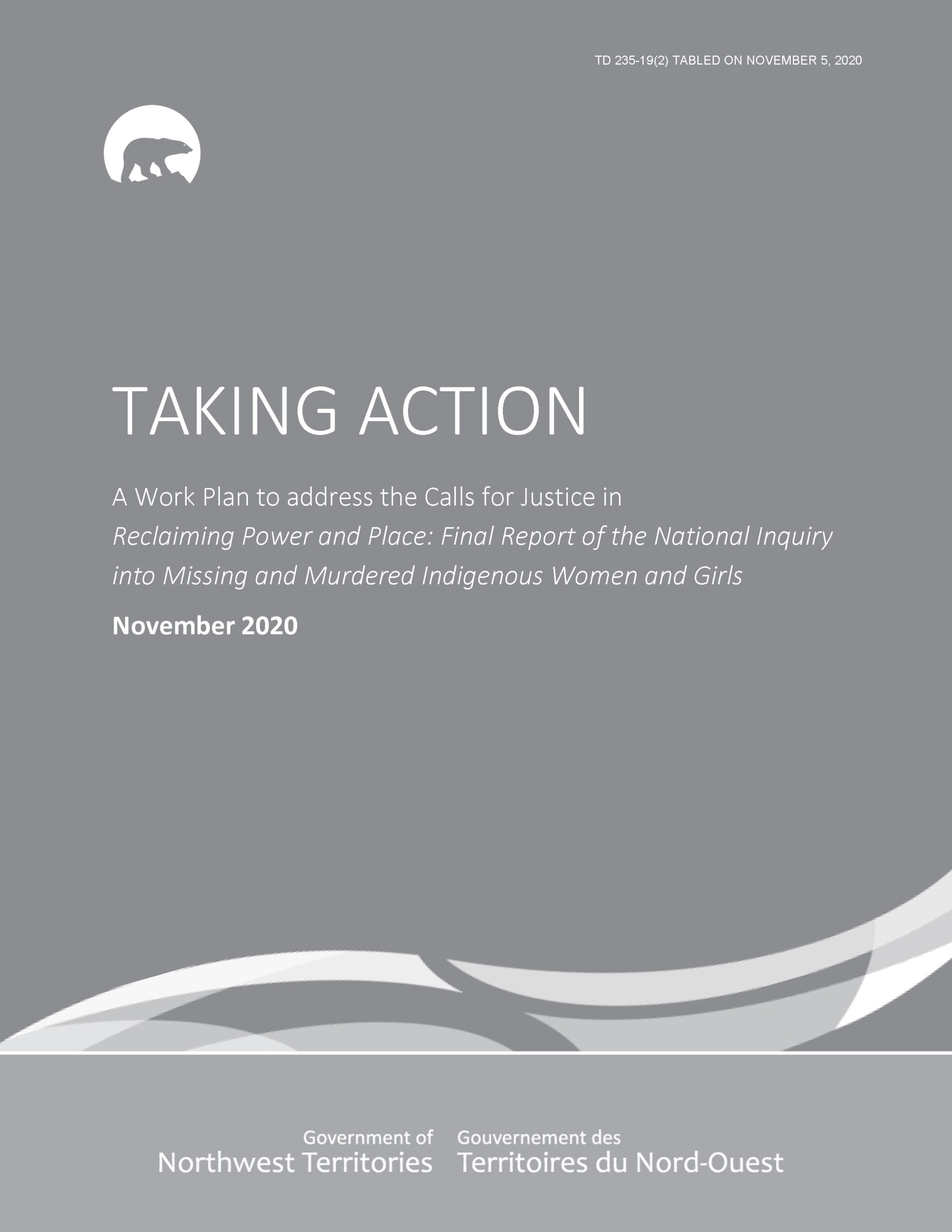 Cover page for the Government of Northwest Territories' Recalaiming Power and Place: Final Report of the National Inquiry into Missing and Murdered Indigenous Women and Girls 2020.