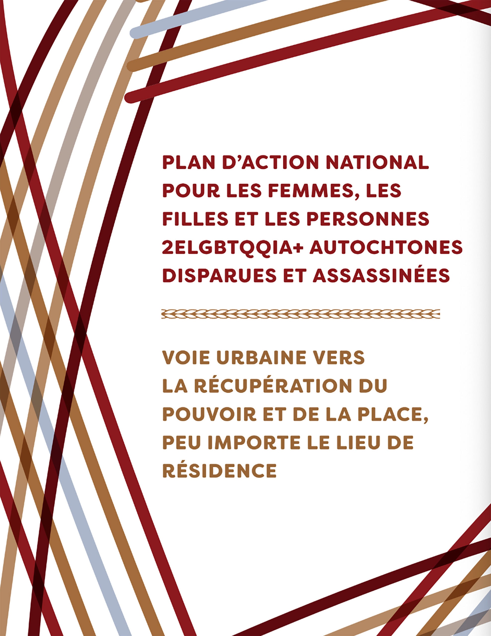 Page de couverture pour le rapport en français du Plan d'action national sur les femmes, les filles et les personnes 2SLGBTQQIA+ disparues et assassinées.