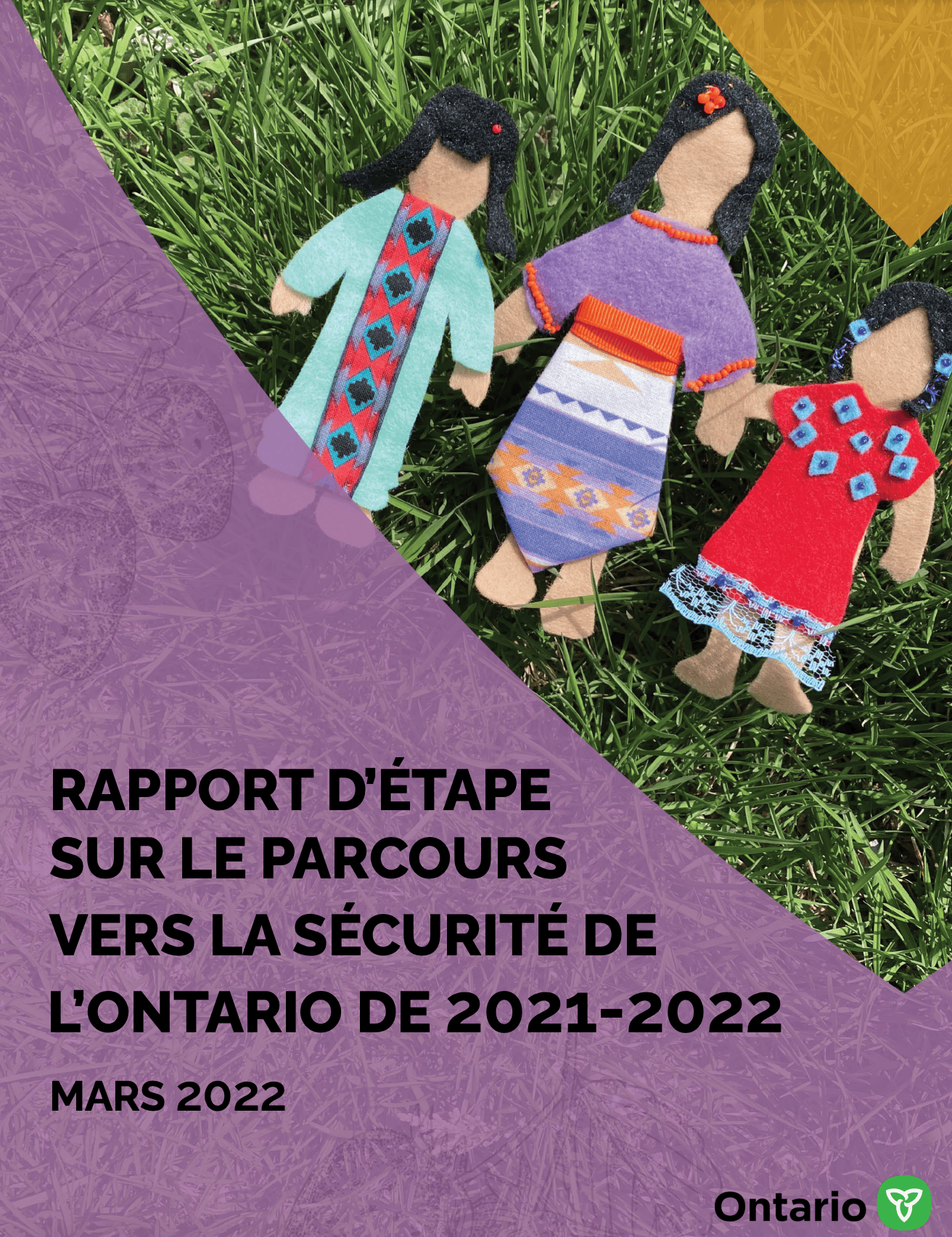 Page de couverture du rapport d' étape sur le parcours vers la sécurité de l'Ontario de 2021-2022.